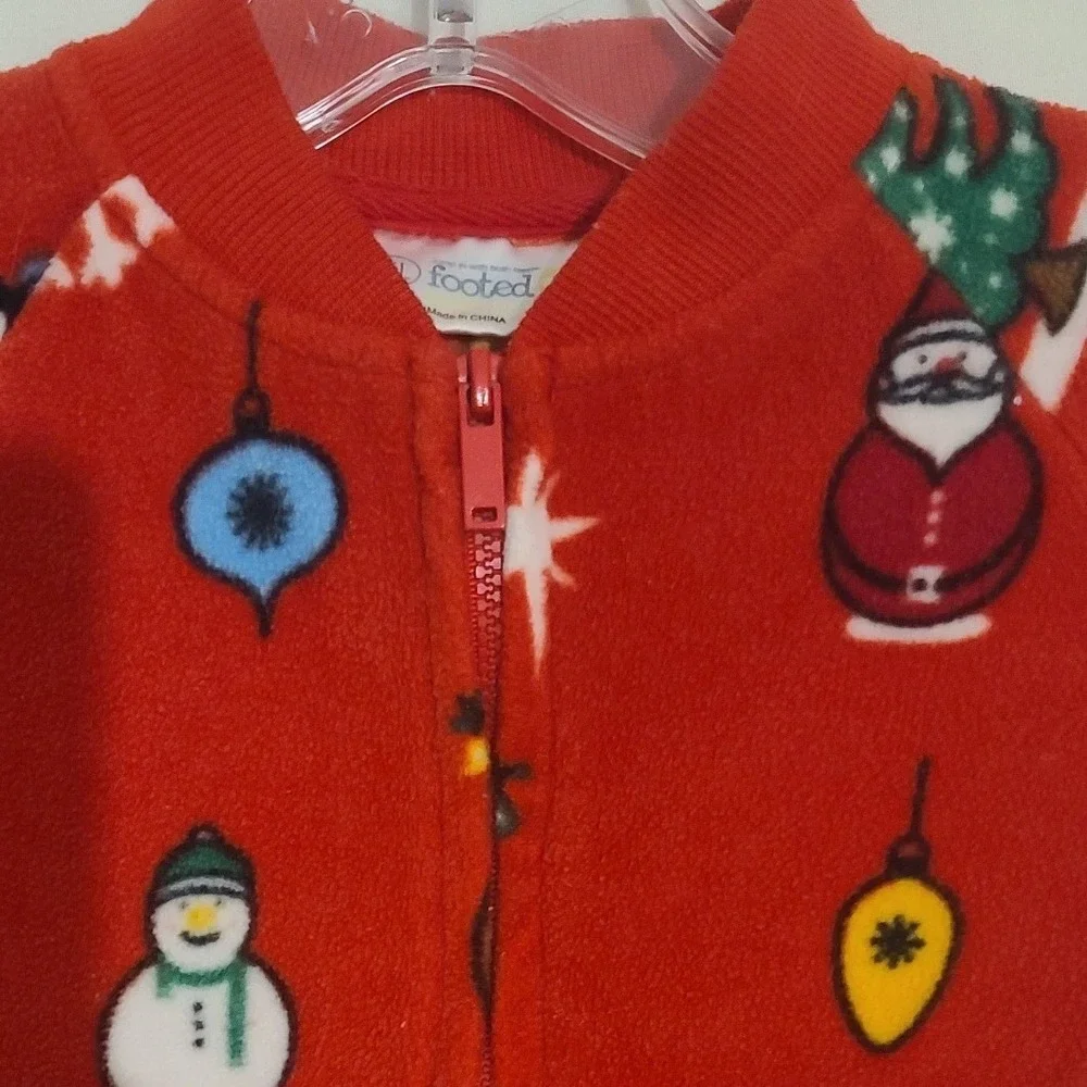 Footed Red Pajamas Christmas Santa Snowman Penguin Fleece‎ Baby XS
